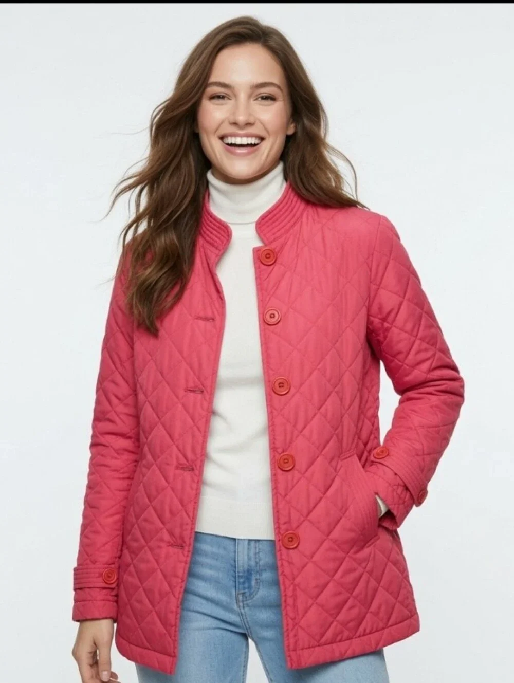 Jones New York Quilted Cotton Button-Front Jacket in Coral Pink (Sz:M)